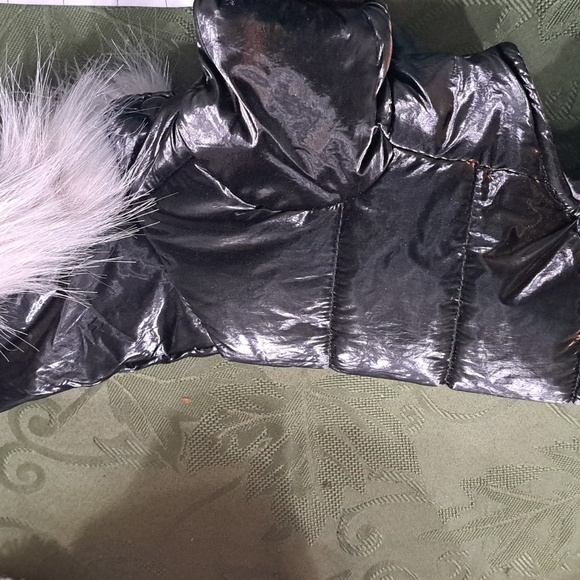 Stylish Black Dog PufferJacket with Faux Fur Trim - Picture 3 of 4